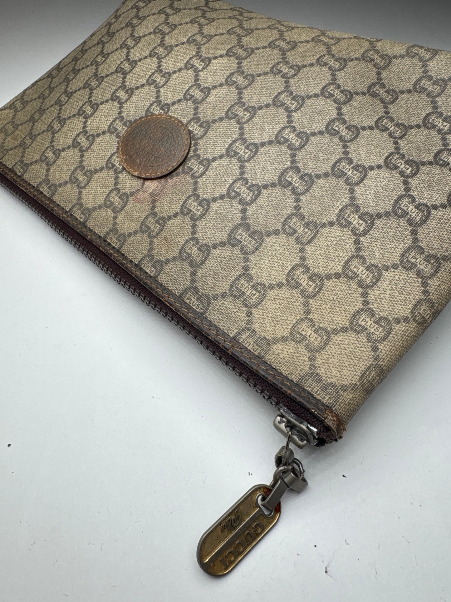 Pochette vintage Gucci Plus en cuir marron gris