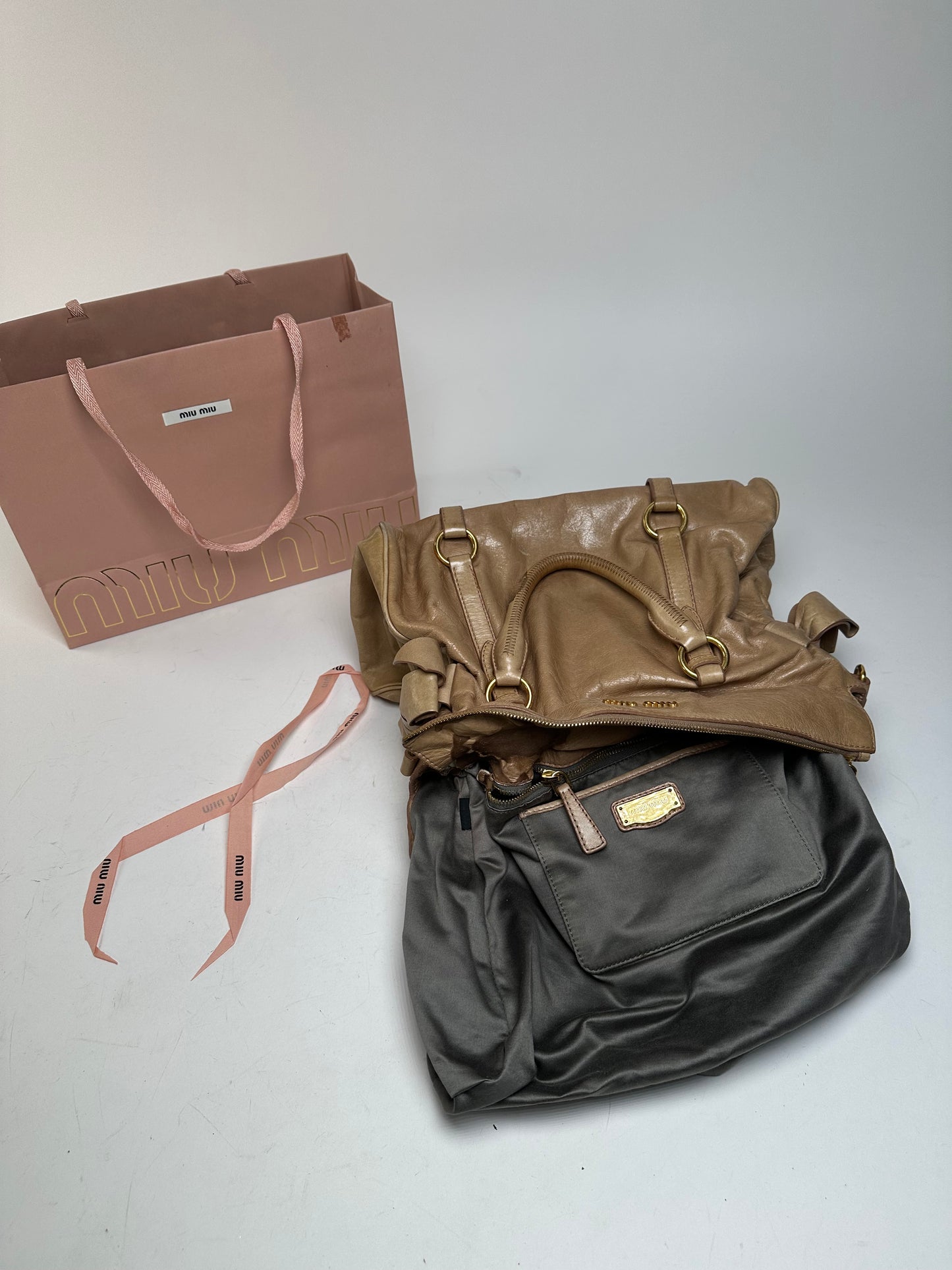 Vintage Miu Miu Vitello Leather Bag Beige Brown
