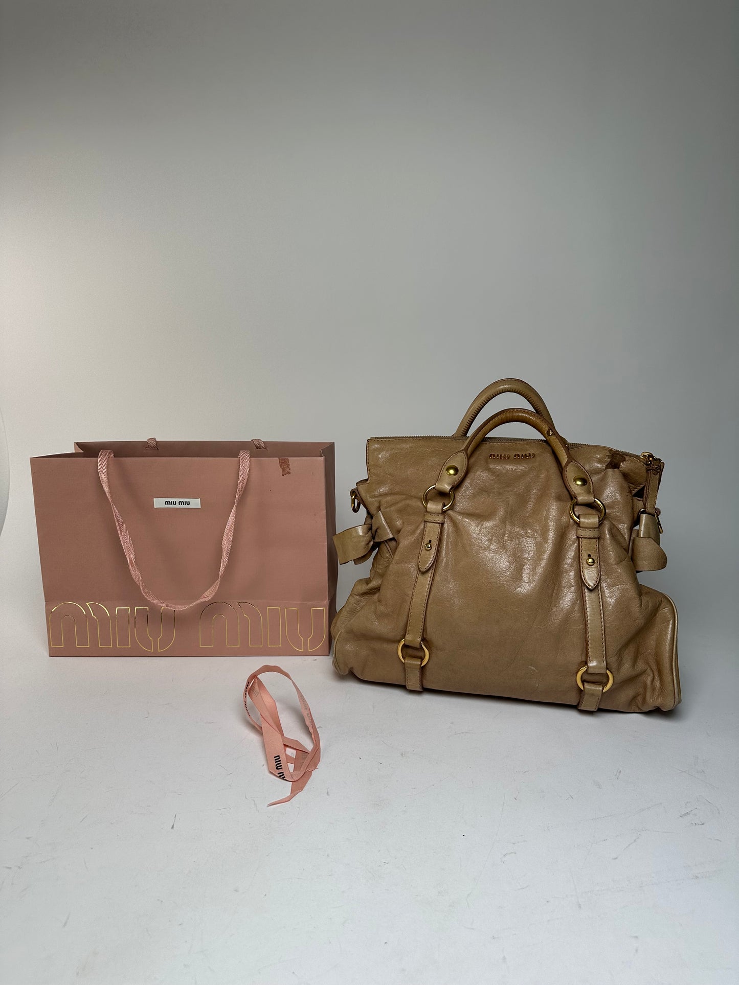 Vintage Miu Miu Vitello Leather Bag Beige Brown