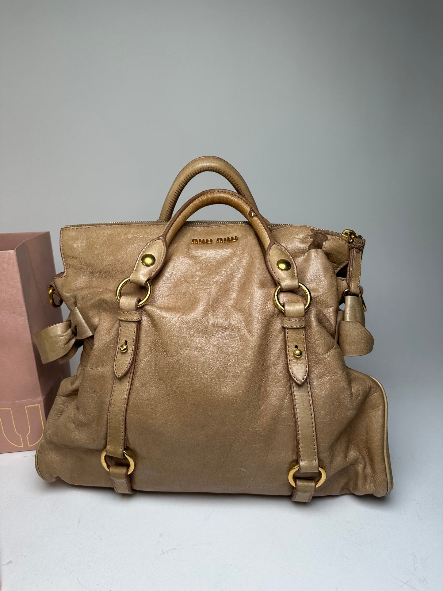 Vintage Miu Miu Vitello Leather Bag Beige Brown
