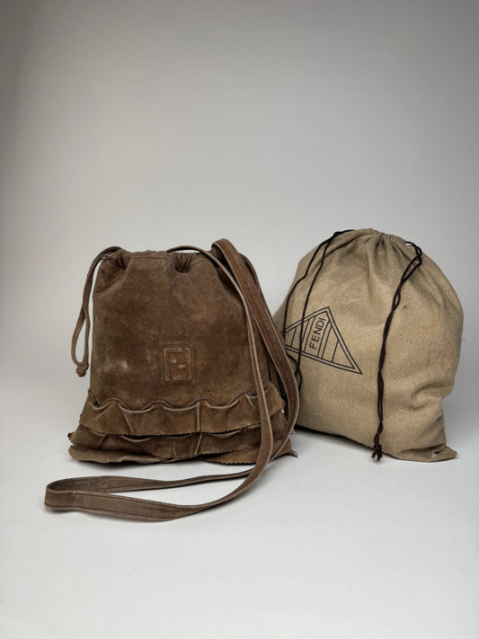 Vintage Fendi Suede Leather Shoulder Bag Brown