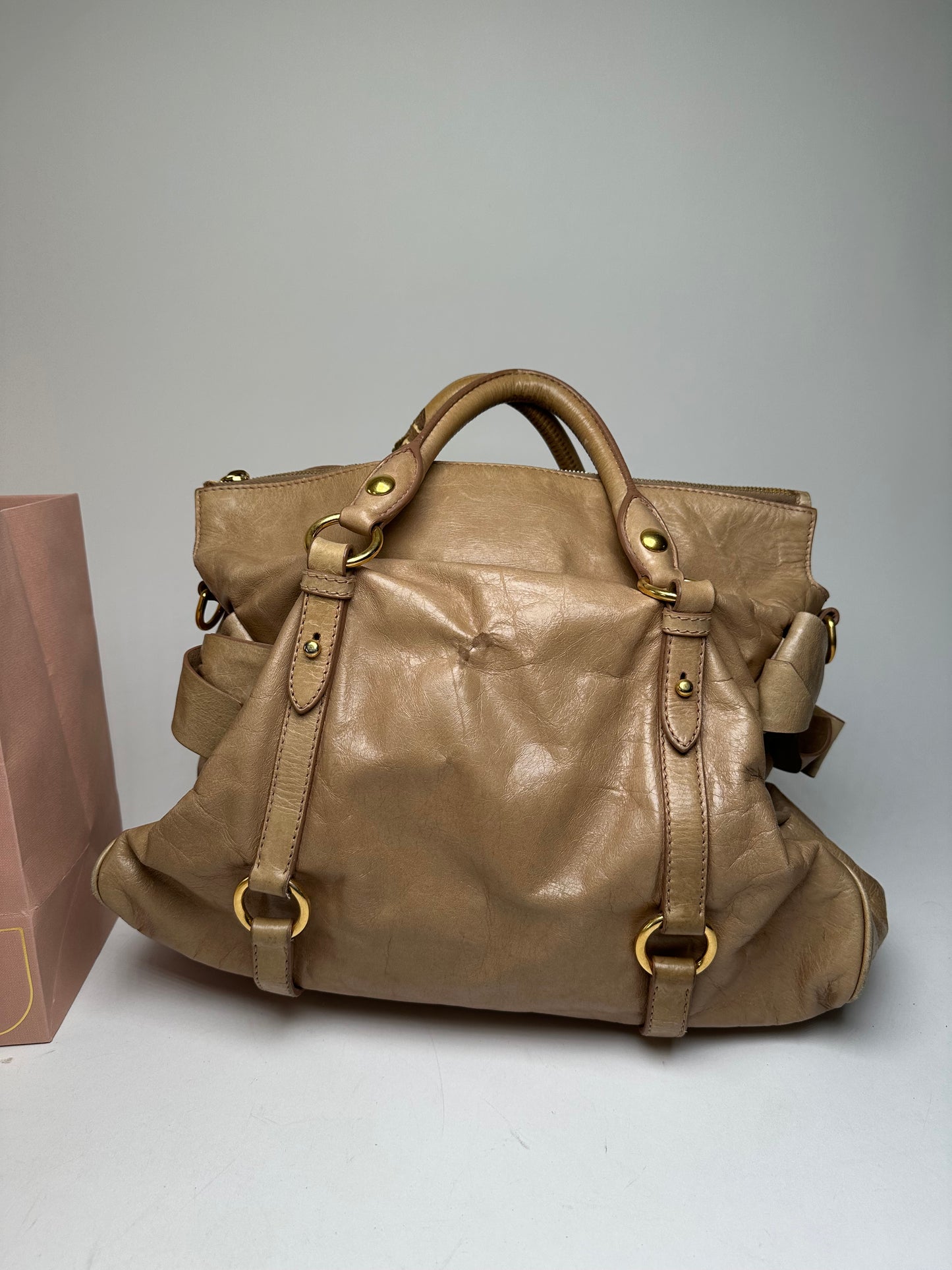 Vintage Miu Miu Vitello Leather Bag Beige Brown