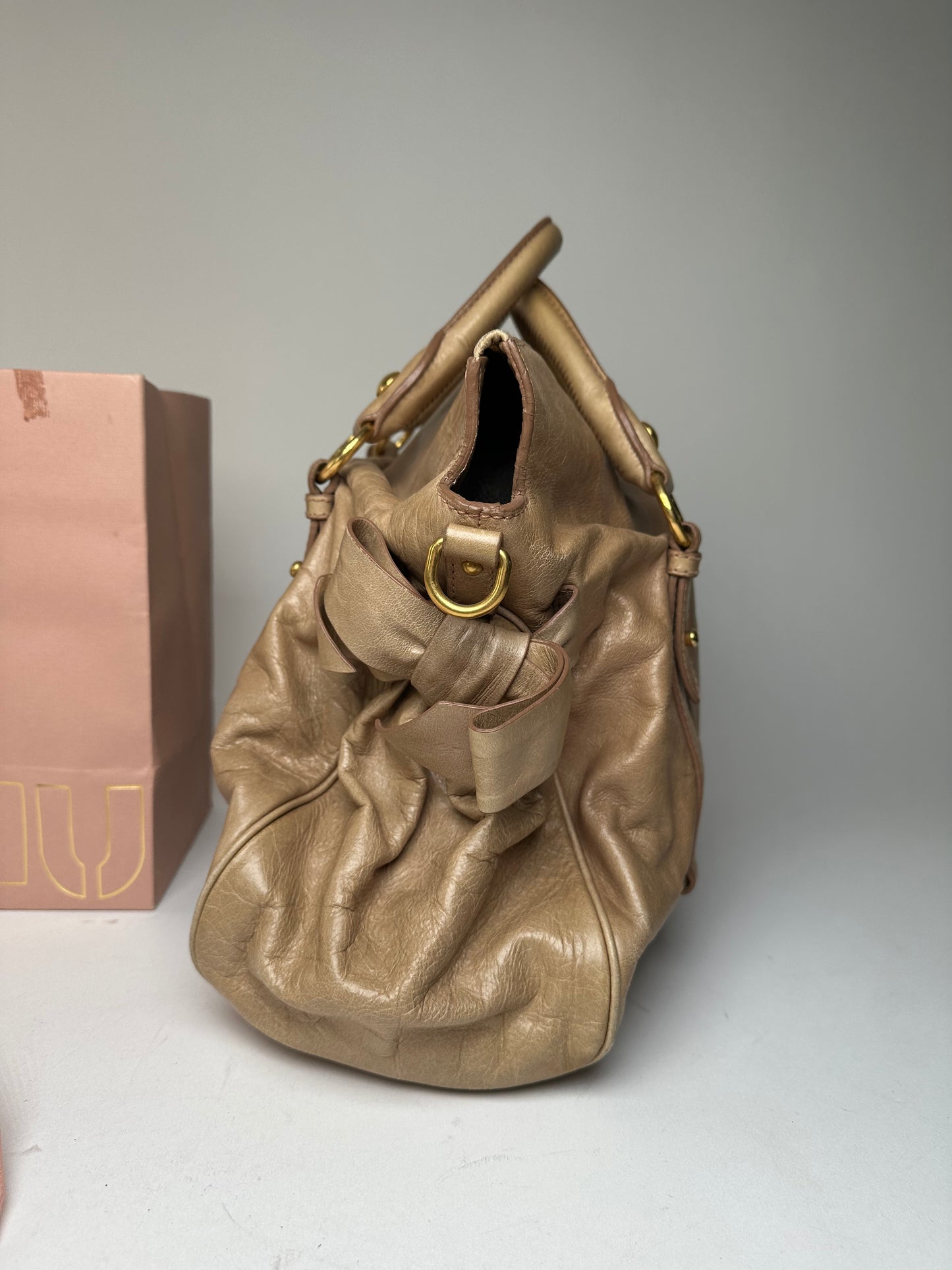 Vintage Miu Miu Vitello Leather Bag Beige Brown
