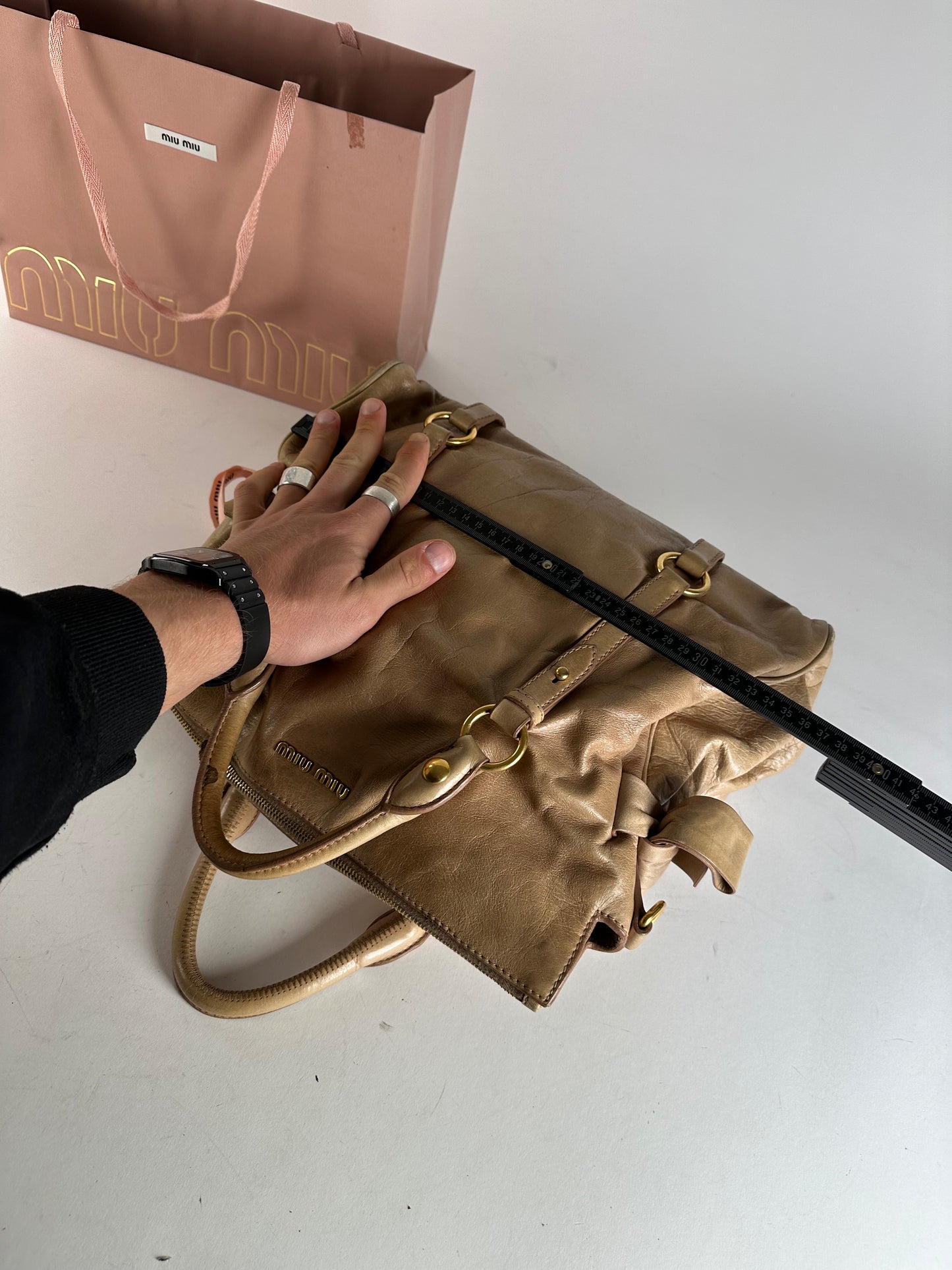 Vintage Miu Miu Vitello Leather Bag Beige Brown