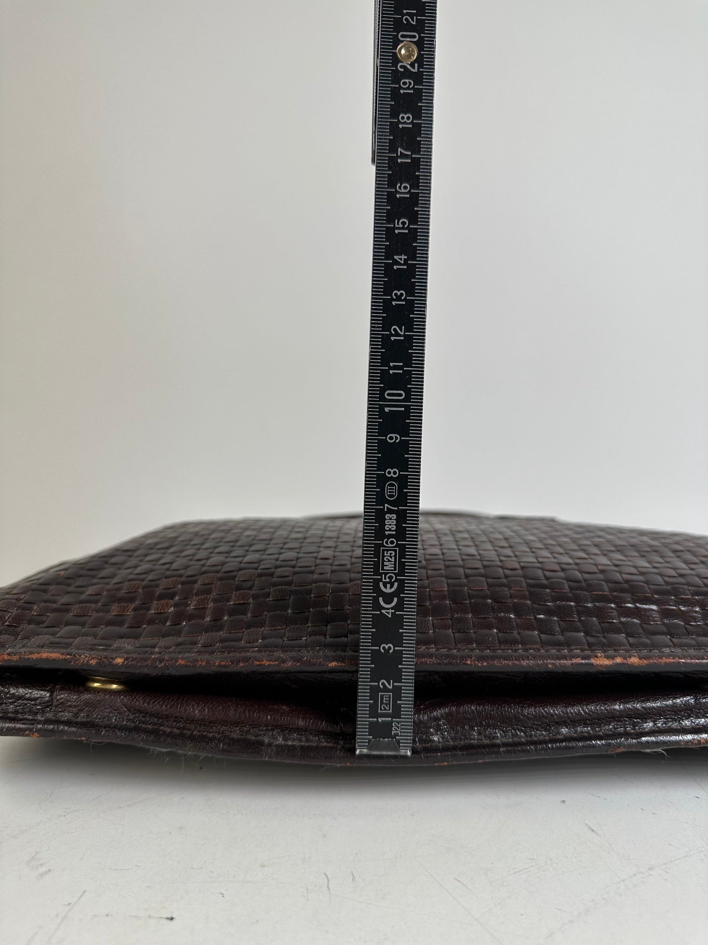 Vintage Fendi Woven Leather Handbag Dark Brown Silver