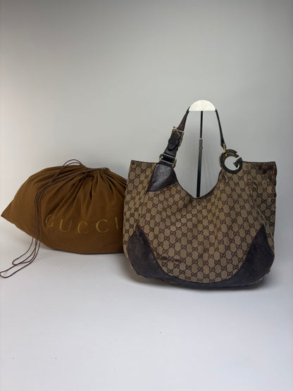 Vintage Gucci GG Supreme Hobo Bag c. 2010 Beige Brown