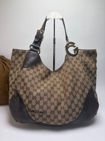 Vintage Gucci GG Supreme Hobo Bag c. 2010 Beige Brown