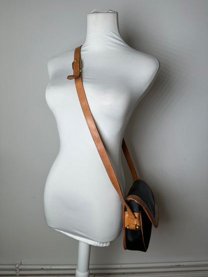 Vintage Christian Dior Crossbody Bag Black Canvas Cognac Leather