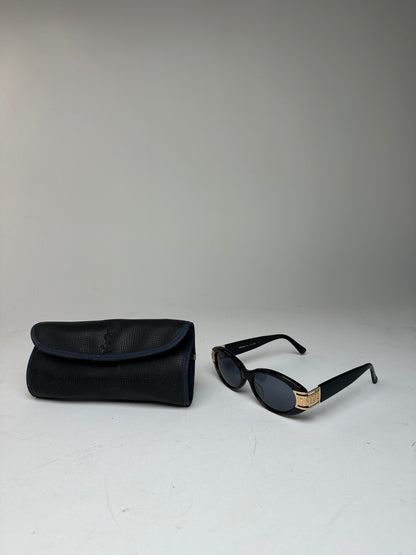 Vintage Yves Saint Laurent Sunglasses Black Gold YSL Logo