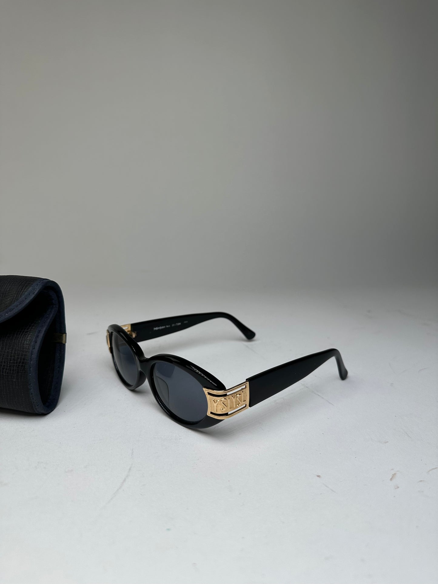 Vintage Yves Saint Laurent Sunglasses Black Gold YSL Logo