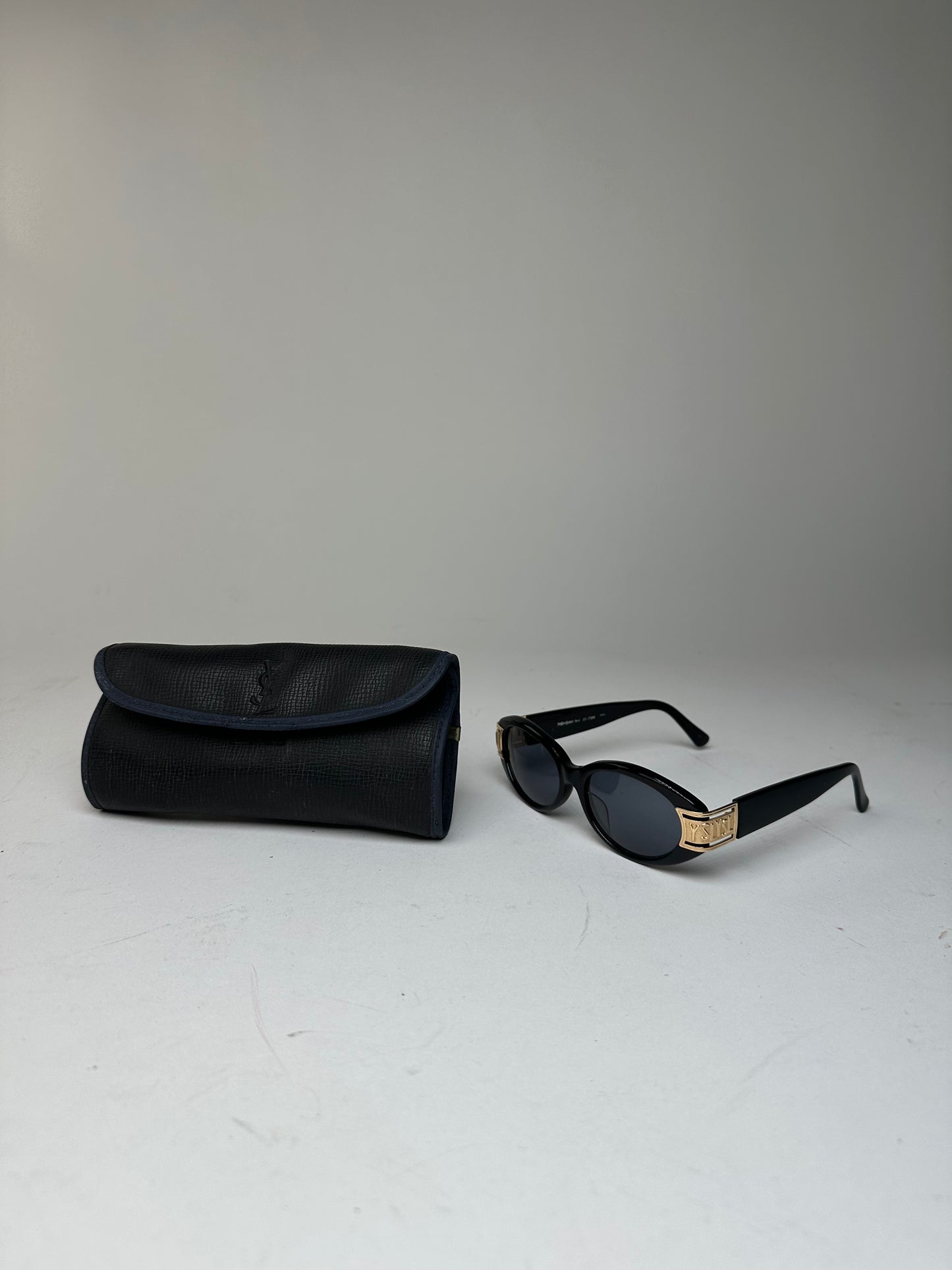 Vintage Yves Saint Laurent Sunglasses Black Gold YSL Logo