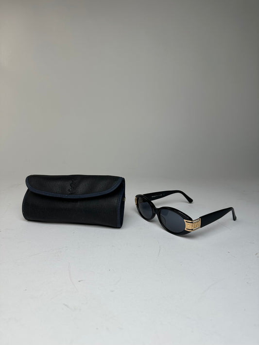 Vintage Yves Saint Laurent Sunglasses Black Gold YSL Logo