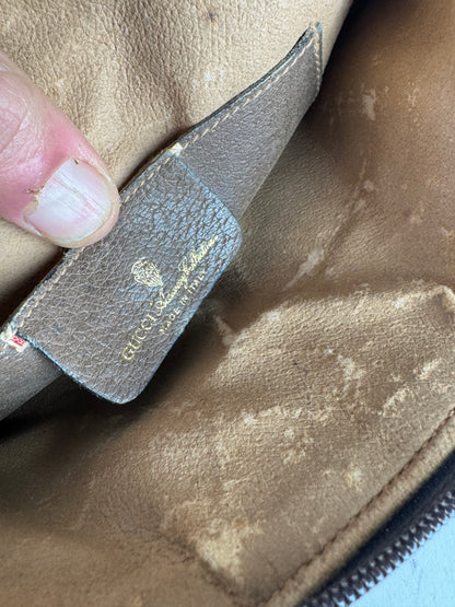 Vintage Gucci Monogram Leather Shoulder Bag Grey Brown
