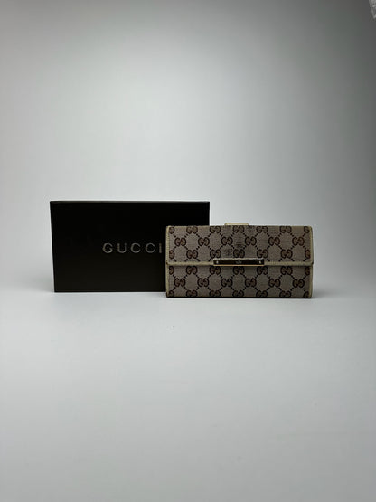 Portefeuille vintage en cuir Gucci Monogram blanc beige