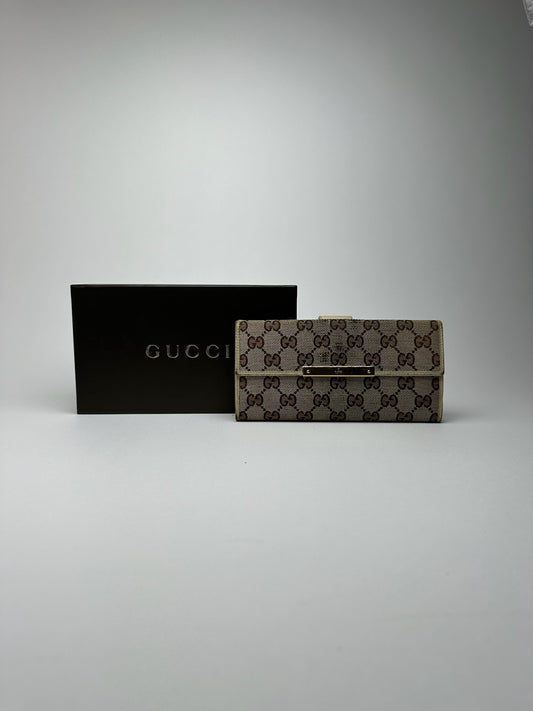 Portefeuille vintage en cuir Gucci Monogram blanc beige