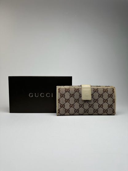 Portefeuille vintage en cuir Gucci Monogram blanc beige
