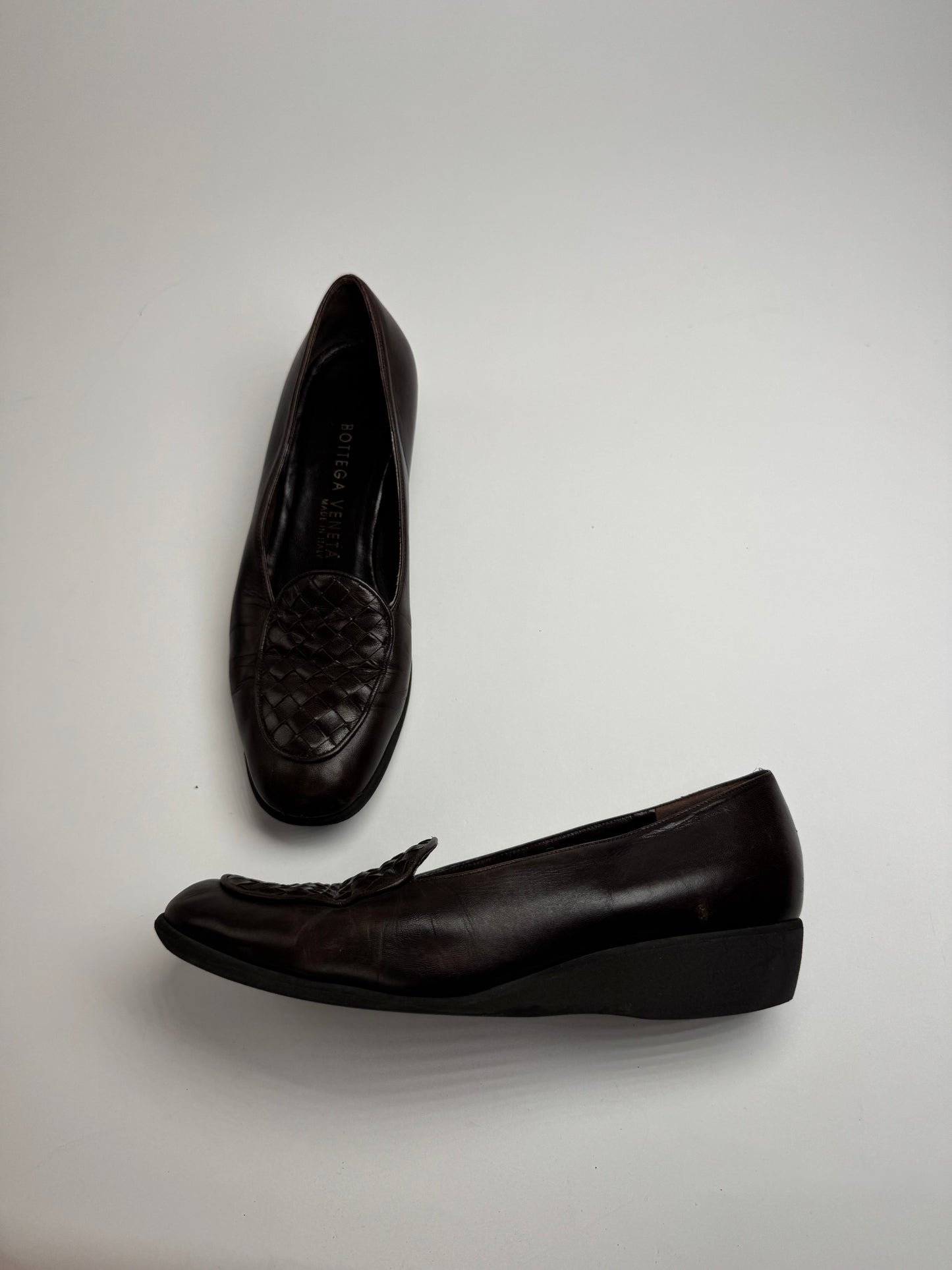 Vintage Bottega Veneta Intrecciato Leather Loafer Brown 37C
