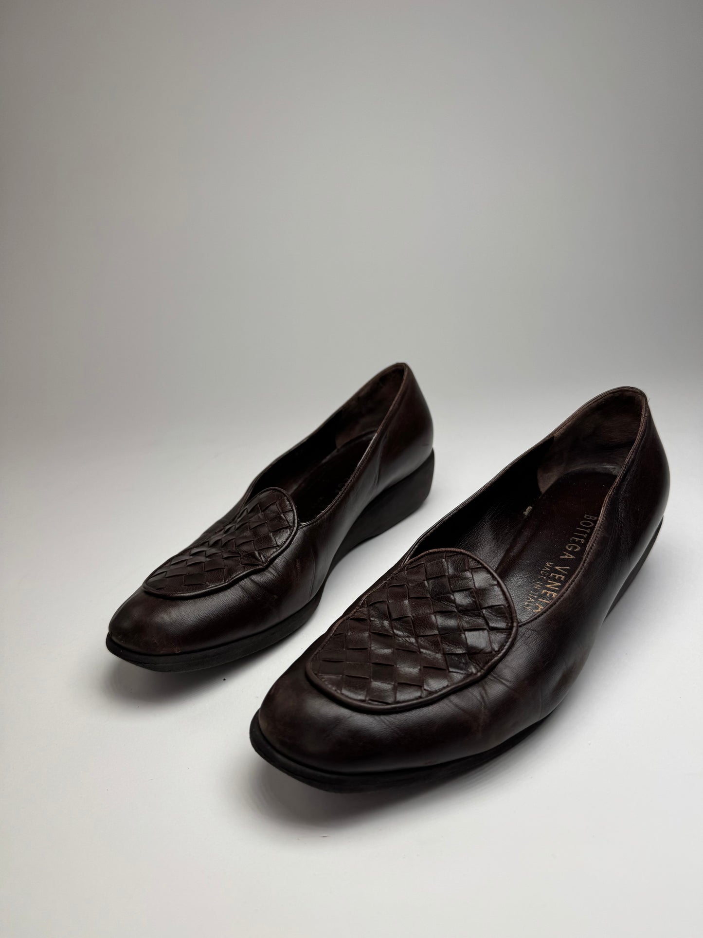 Vintage Bottega Veneta Intrecciato Leather Loafer Brown 37C