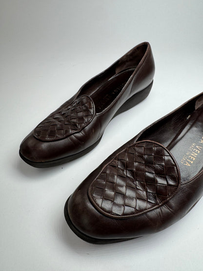 Vintage Bottega Veneta Intrecciato Leather Loafer Brown 37C