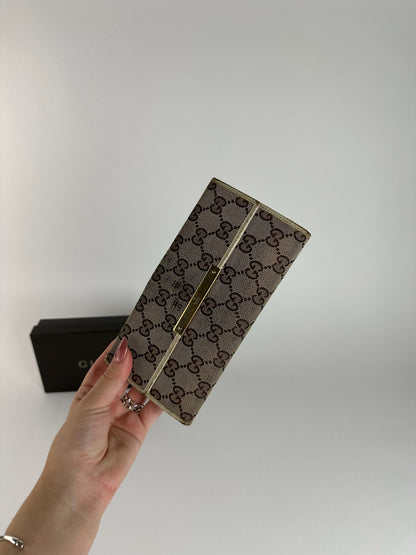 Portefeuille vintage en cuir Gucci Monogram blanc beige