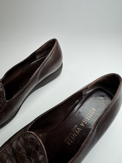 Vintage Bottega Veneta Intrecciato Leather Loafer Brown 37C