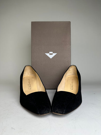 Vintage Bottega Veneta Suede Block Heel Pumps Black