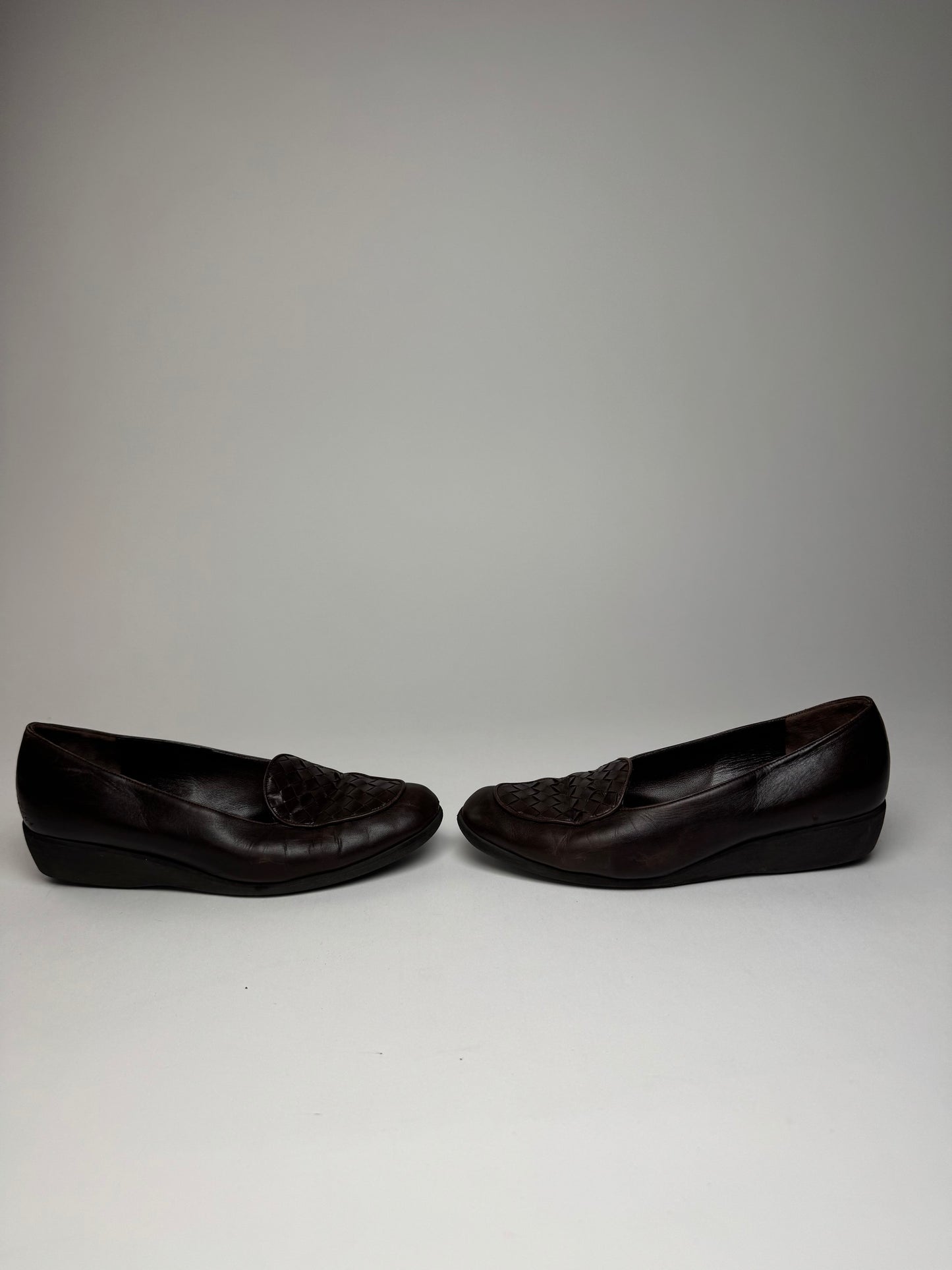 Vintage Bottega Veneta Intrecciato Leather Loafer Brown 37C