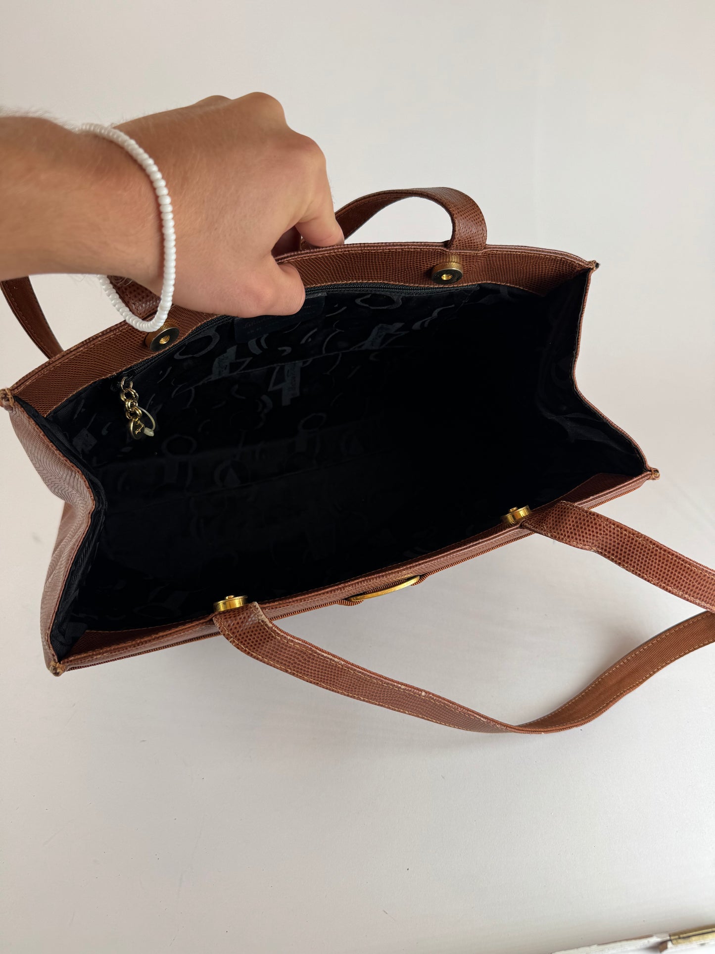 Vintage Salvatore Ferragamo Snake style leather bag brown