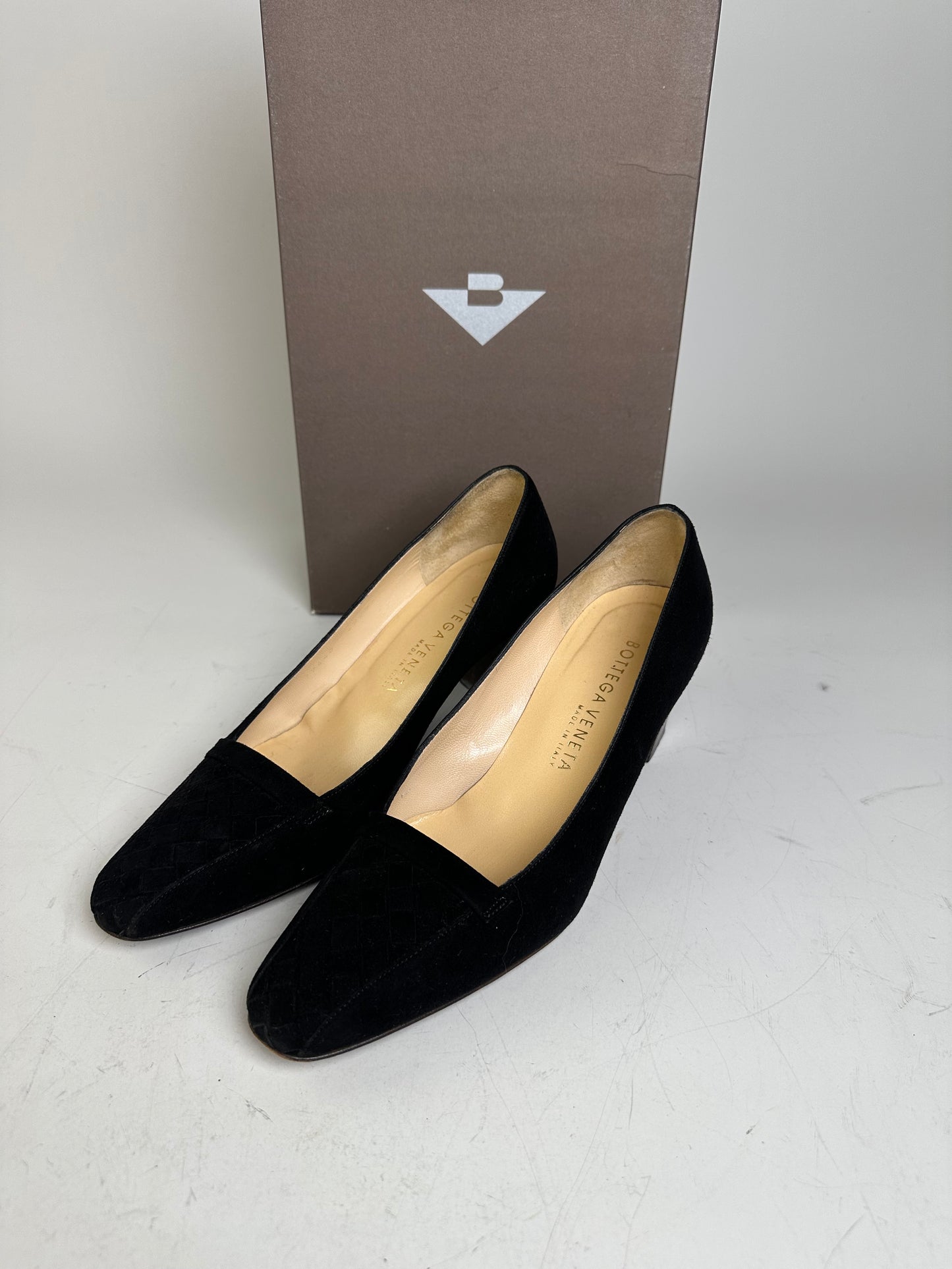 Vintage Bottega Veneta Suede Block Heel Pumps Black