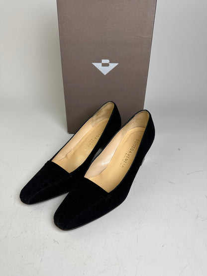Vintage Bottega Veneta Suede Block Heel Pumps Black
