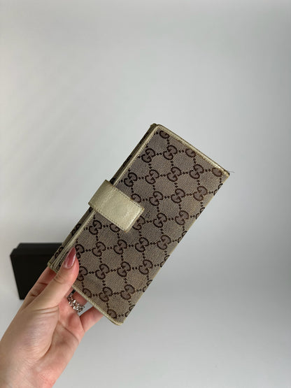 Portefeuille vintage en cuir Gucci Monogram blanc beige