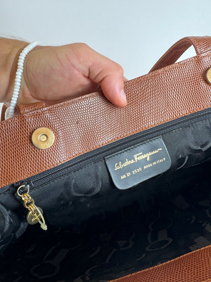 Vintage Salvatore Ferragamo Snake style leather bag brown