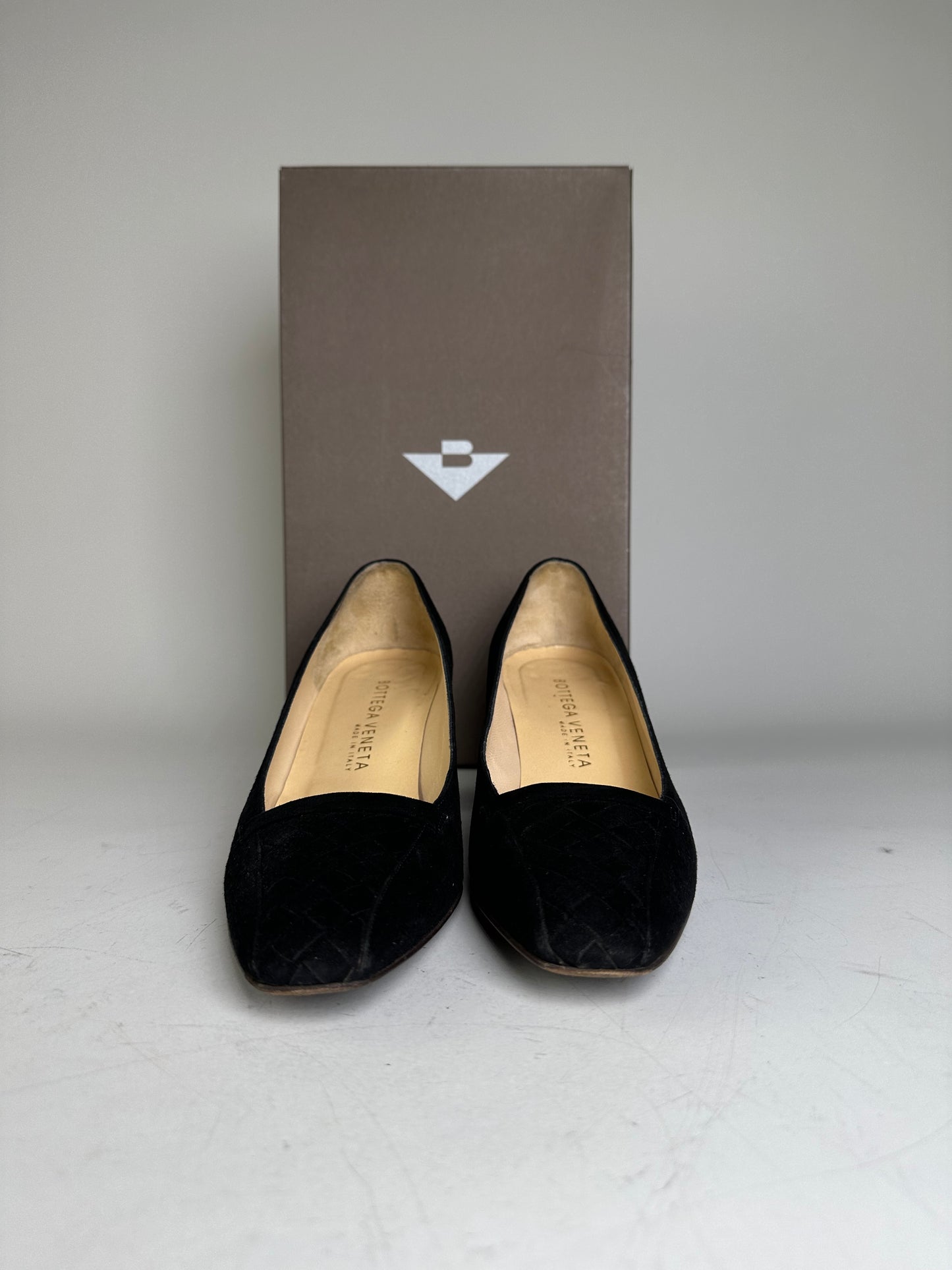 Vintage Bottega Veneta Suede Block Heel Pumps Black