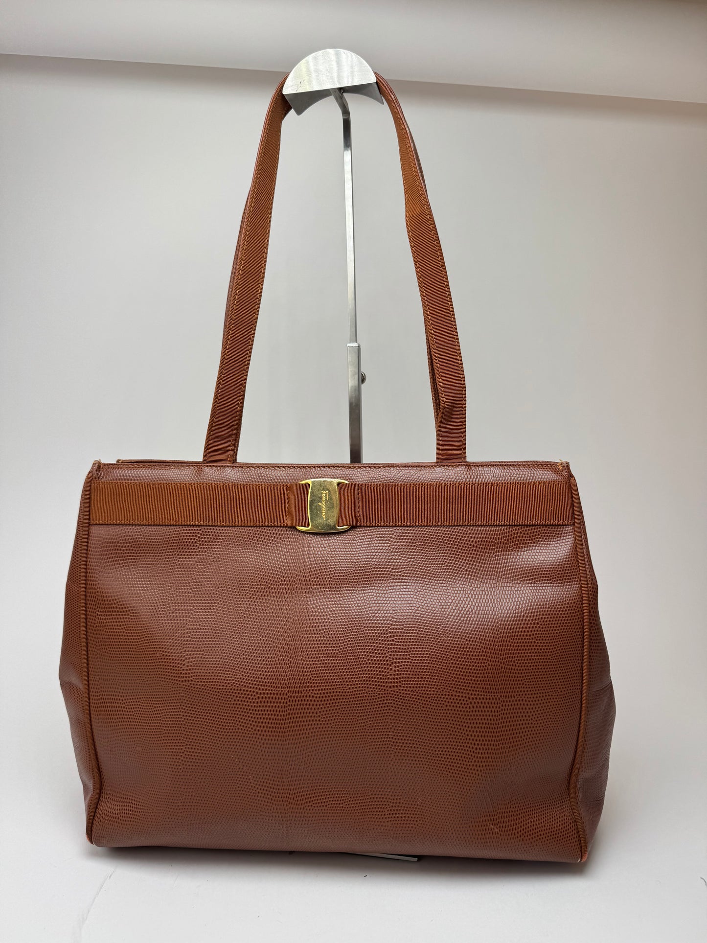 Vintage Salvatore Ferragamo Snake style leather bag brown