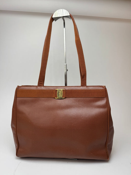 Vintage Salvatore Ferragamo Snake style leather bag brown