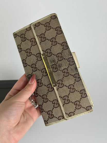 Portefeuille vintage en cuir Gucci Monogram blanc beige