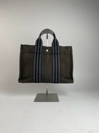 Vintage Hermes Canvas Tote Bag Black Grey