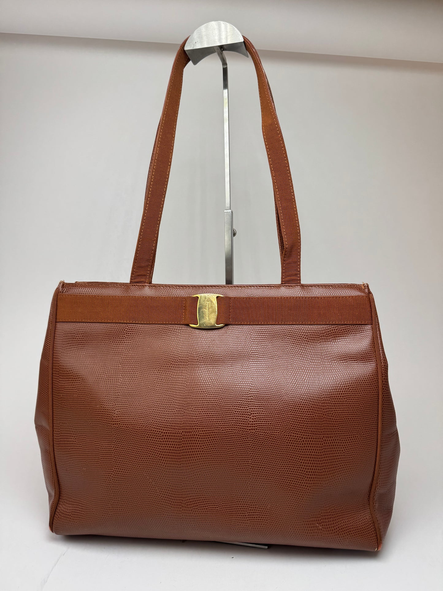 Vintage Salvatore Ferragamo Snake style leather bag brown