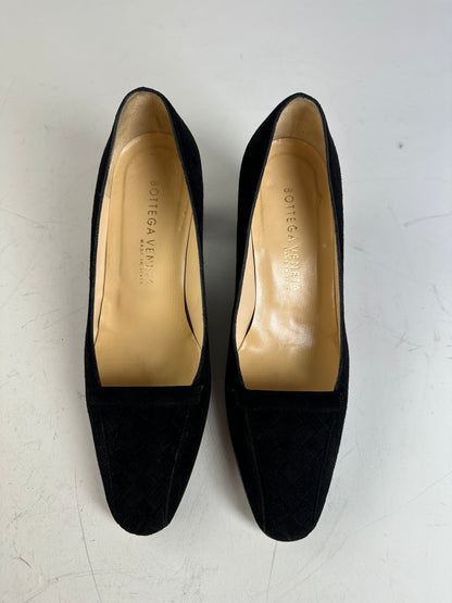 Vintage Bottega Veneta Suede Block Heel Pumps Black