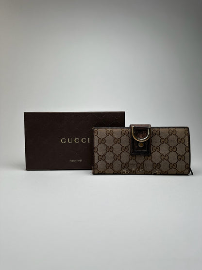 Portefeuille vintage en cuir Gucci Monogram beige marron