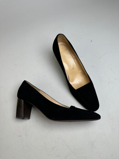 Vintage Bottega Veneta Suede Block Heel Pumps Black