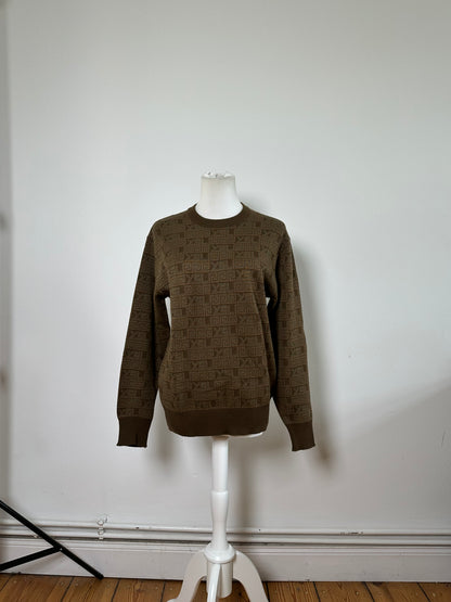 Vintage Saint Laurent FF Monogram Knit Sweater Brown Beige L
