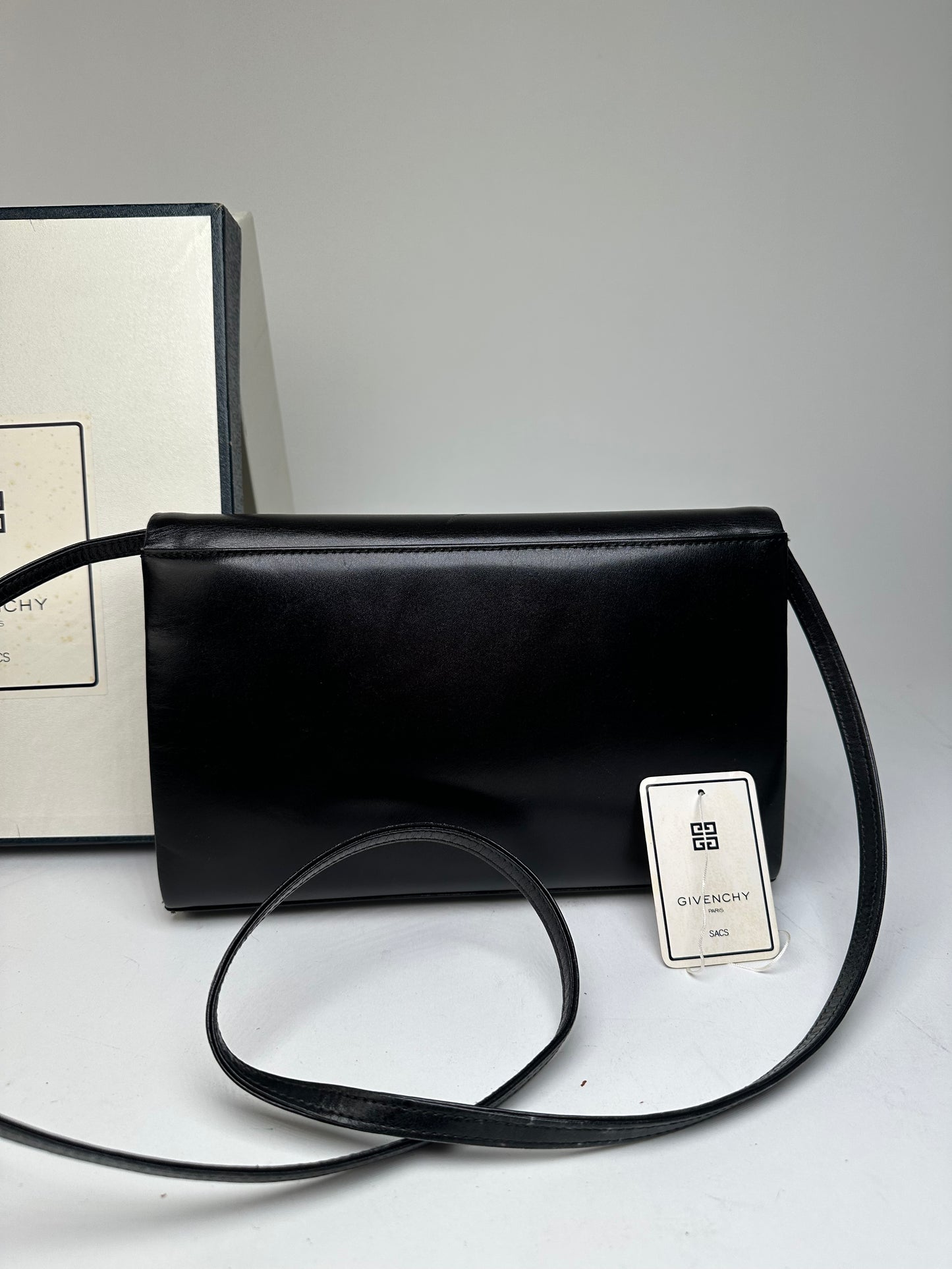 Vintage Givenchy Paris Flap Shoulder Bag Black Leather 4G Logo