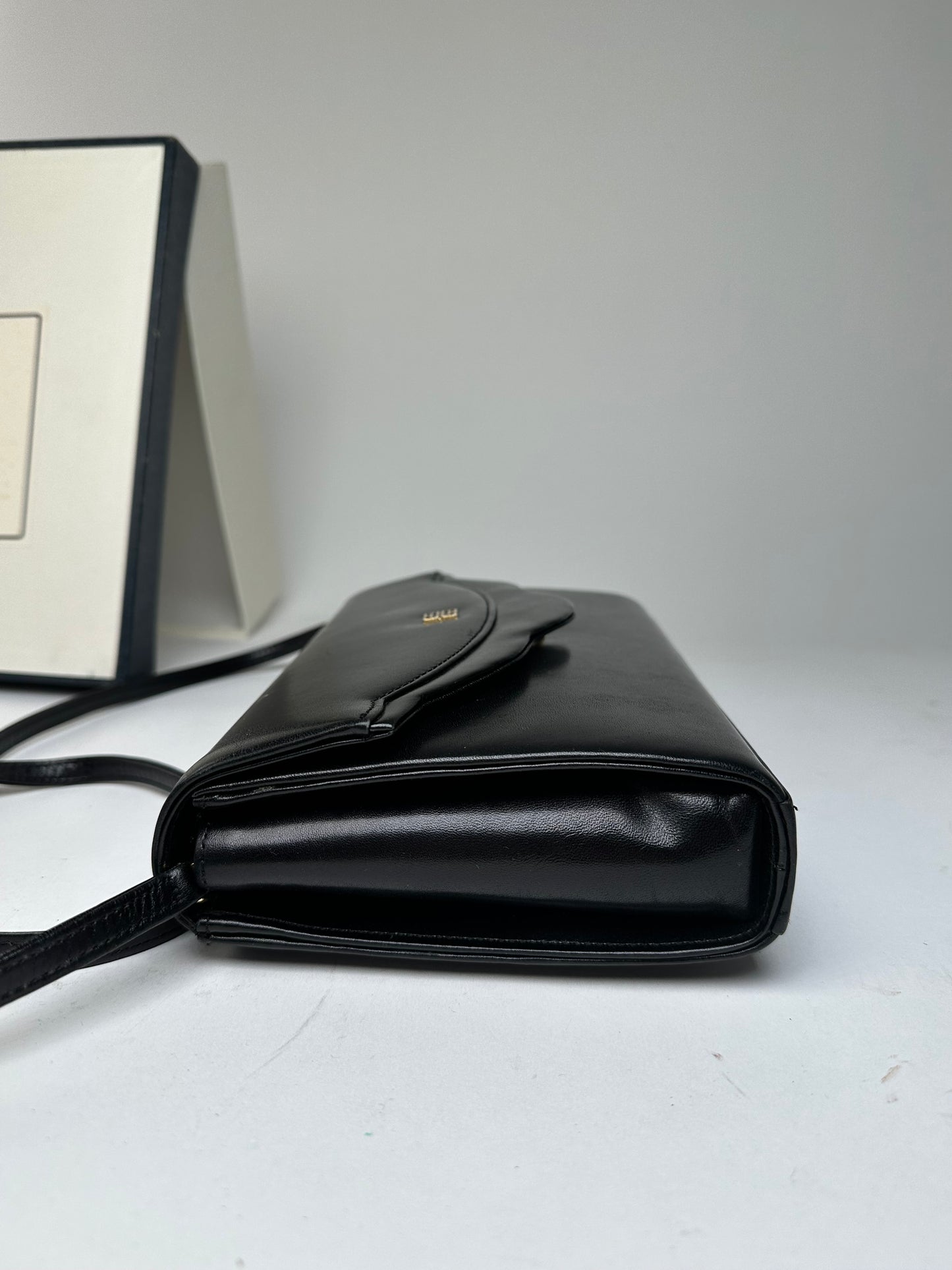 Vintage Givenchy Paris Flap Shoulder Bag Black Leather 4G Logo