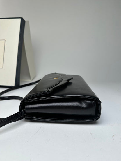 Vintage Givenchy Paris Flap Shoulder Bag Black Leather 4G Logo