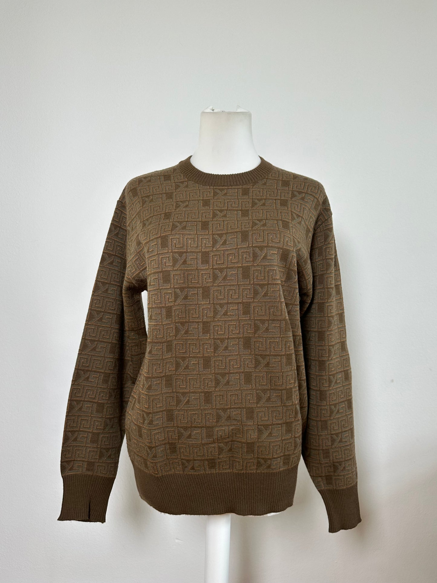 Vintage Saint Laurent FF Monogram Knit Sweater Brown Beige L