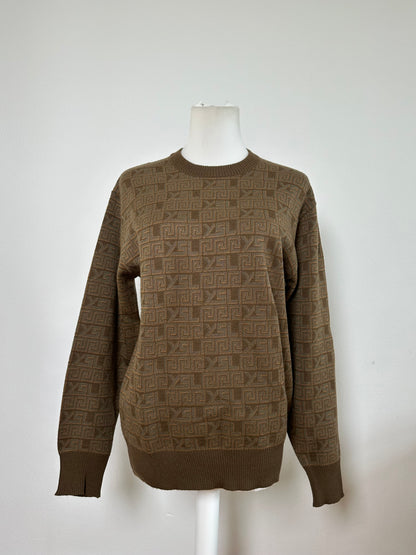 Vintage Saint Laurent FF Monogram Knit Sweater Brown Beige L