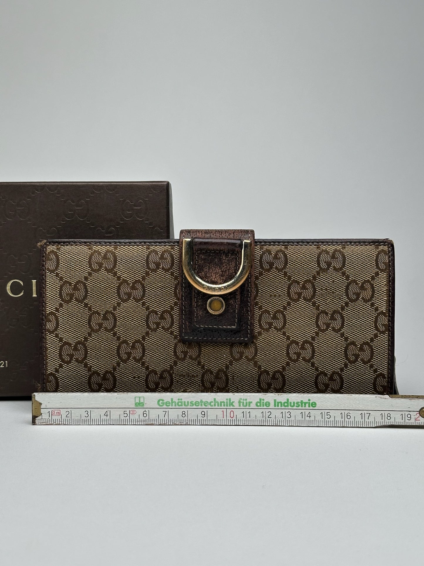 Portefeuille vintage en cuir Gucci Monogram beige marron