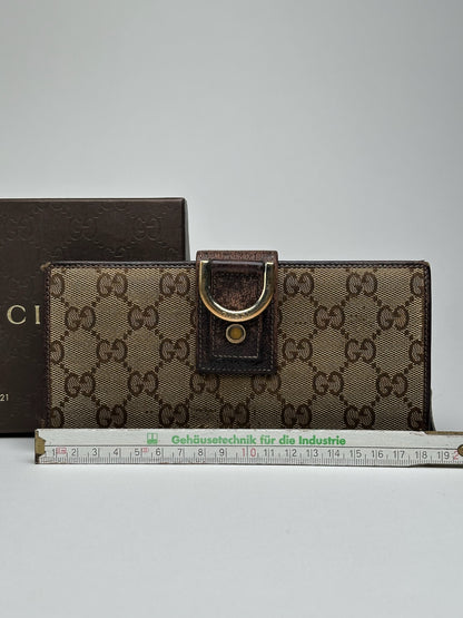 Portefeuille vintage en cuir Gucci Monogram beige marron