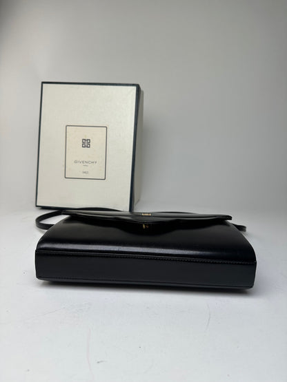Vintage Givenchy Paris Flap Shoulder Bag Black Leather 4G Logo